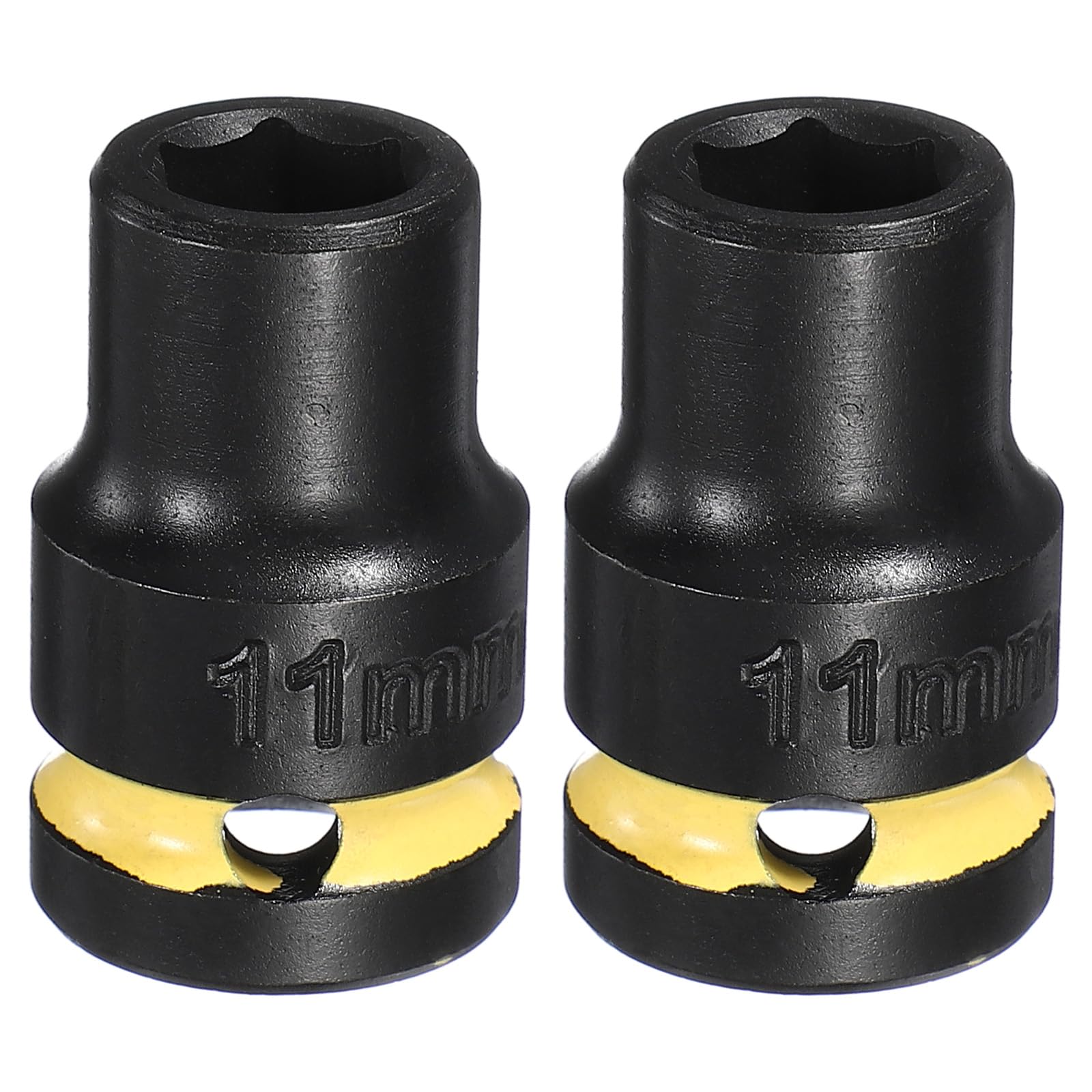 sourcing map 2Pcs 6 Point Shallow Impact Socket 1/2" Drive 11mm Metric CR-V Steel Spindle Axle Hex Nut Bolt Sockets 1.5" Long for Auto Machine Repair, Yellow Black