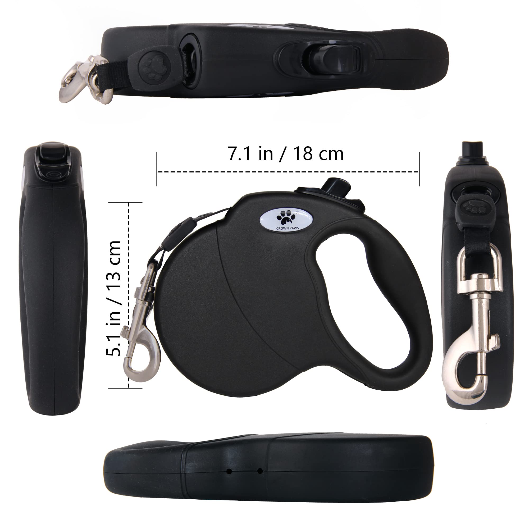 CROWN PAWS 16ft Retractable Dog Leash for Large Breed Dogs up to 110 lbs with a Detachable Chew Proof Extender Wire Ropes (Black L) - Image 3