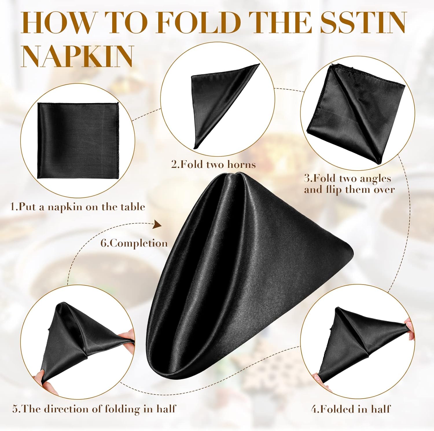 Tegeme 100 Pcs Satin Napkins Bulk 17 x 17 Inch Square Cloth Napkins Set Soft Silk,Hemmed Edges,Washable and Reusable for Party Wedding Dinner Banquet Restaurant Table Decorations(Black)