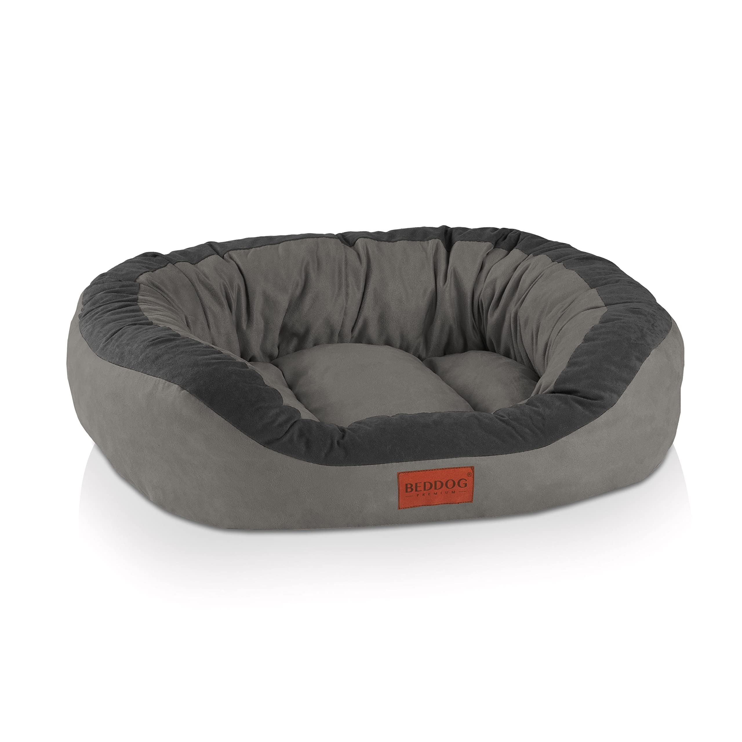 BedDog Letto per Cani PRINS Premium, in Materiale Resistente, Divano per Cani con sponde, Cuscino Ovale per Il Vostro Animale, Divano per Cani - L - Steel-Grey