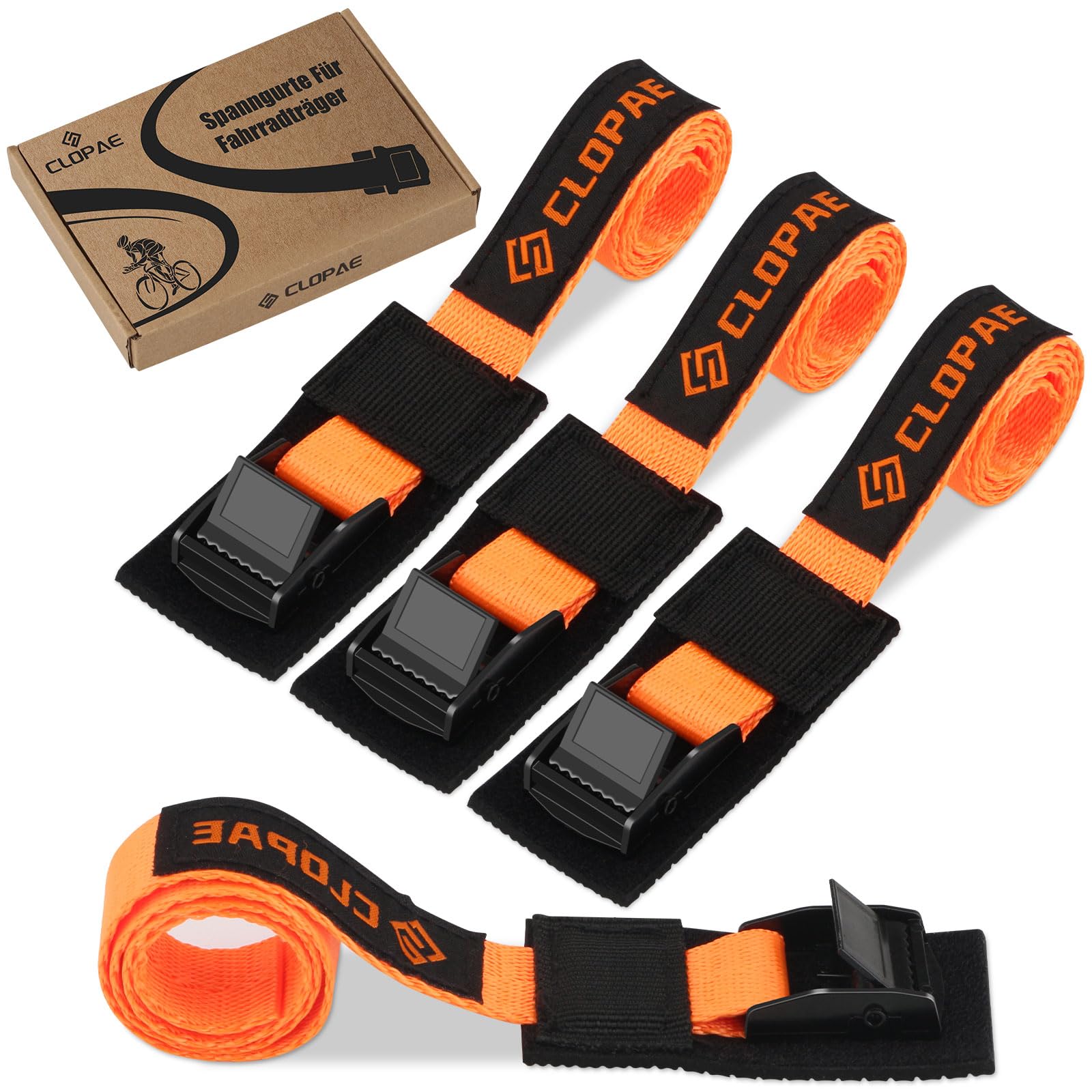 CLOPAE Spanngurte Kurz, 4 Stück Spanngurte mit Klemmschloss, Länge 40 cm | Breite 20 mm | 200 Kg Belastbarkeit, Spanngurt für Dachträger, Fahrrad, E-Bike, Kajak Zurrgurt