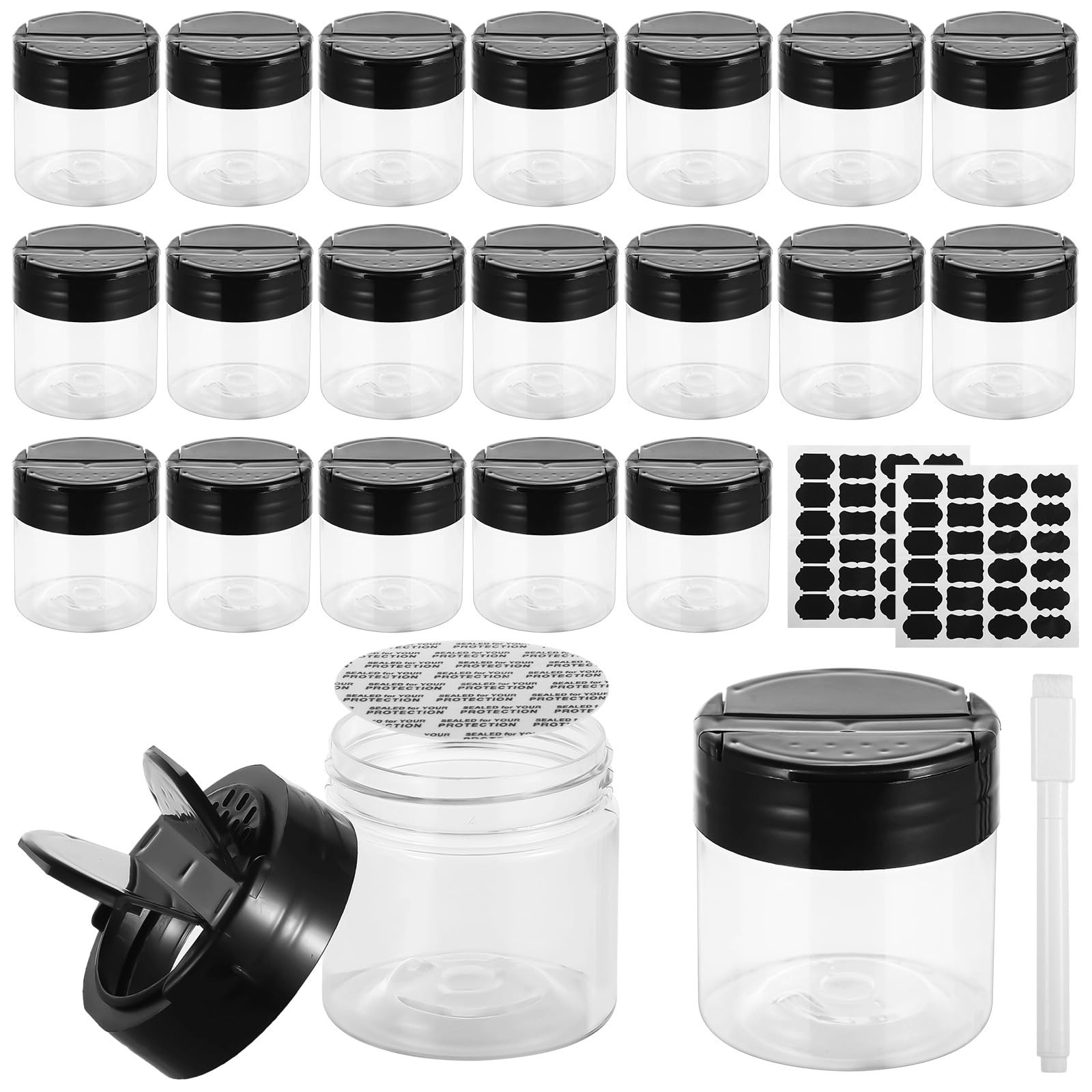 Gewürzgläser aus transparentem Kunststoff mit doppeltem Klappdeckel, 118 ml, Aufbewahrungsbehälter für Gewürze, Gewürz-Organizer-Set mit Etiketten und Marker, ideal für Küche und Handwerk, 30 Stück