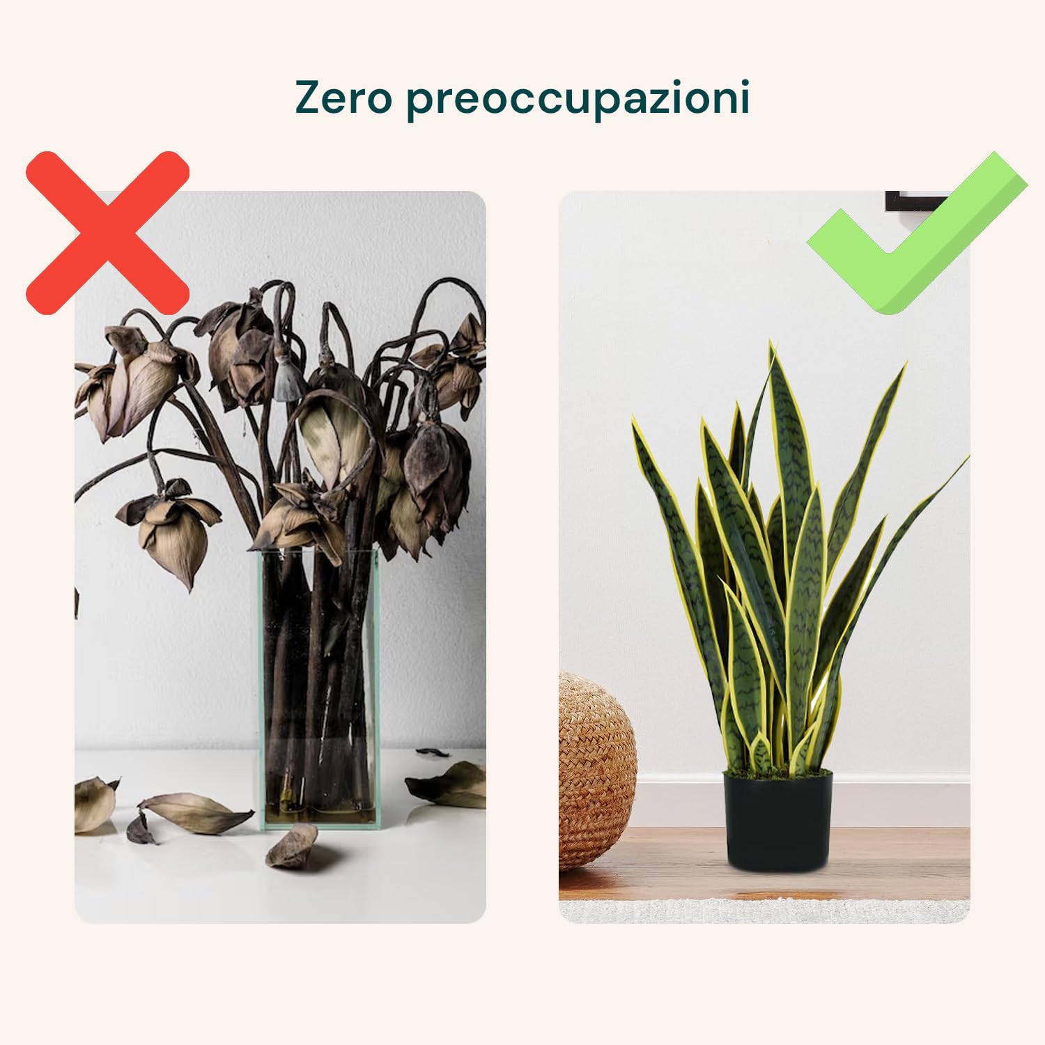 Wintem Pianta di Sansevieria Artificiale con 21 Foglie in Polietilene, Alta 75 cm con Vaso Ø15x12,3 cm - Pianta Finta Ideale per Interni, Decorazione Casa