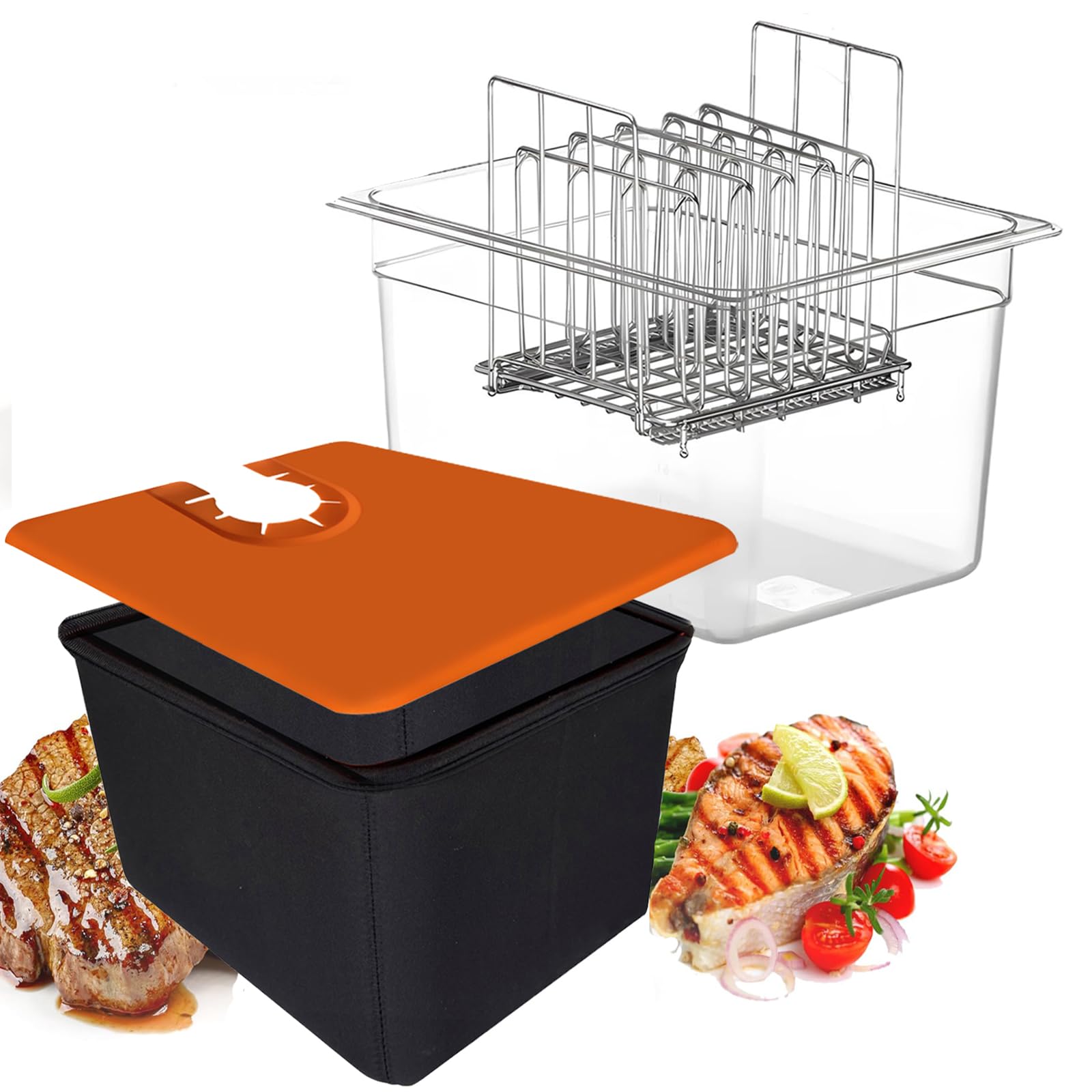 Sous Vide Set 12L mit Deckel und Rack Tools Container mit Isolierung Fassungsvermögen Slow Cooker Behälter Lebensmittelbehälter für den meisten Sous Vide Kochern