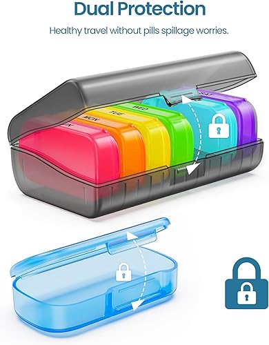 Miniatura 5 de Pastillero semanal XL con doble protección, pastillero portátil de 7 días, pastilleros diarios desmontables en tamaño de bolsillo para bolso,