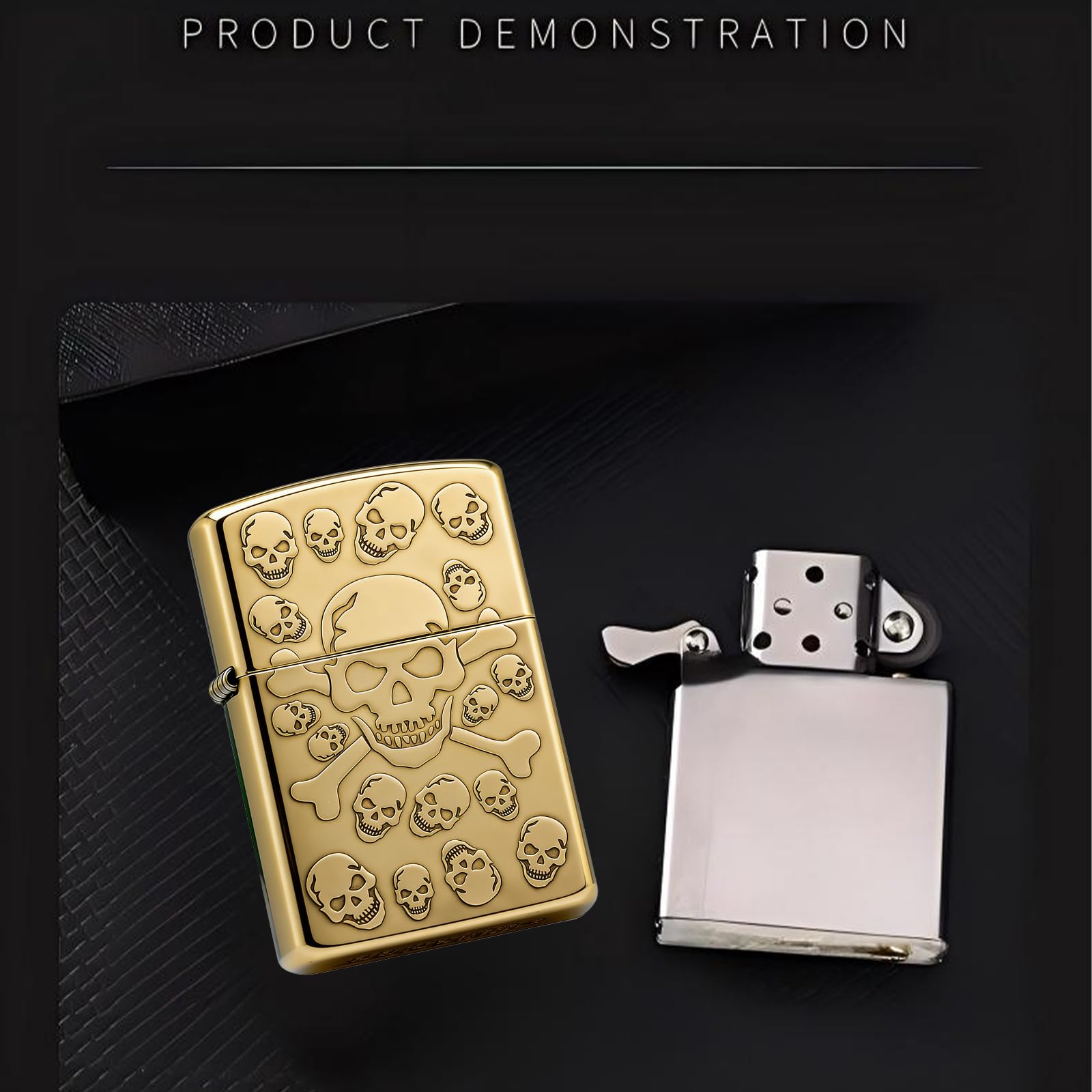 Encendedor de queroseno antiguo, resistente al viento, diseño de llama suave reutilizable, regalo único para uso diario, estilo tallado de calavera de rosa, perfecto para coleccionistas y entusiastas