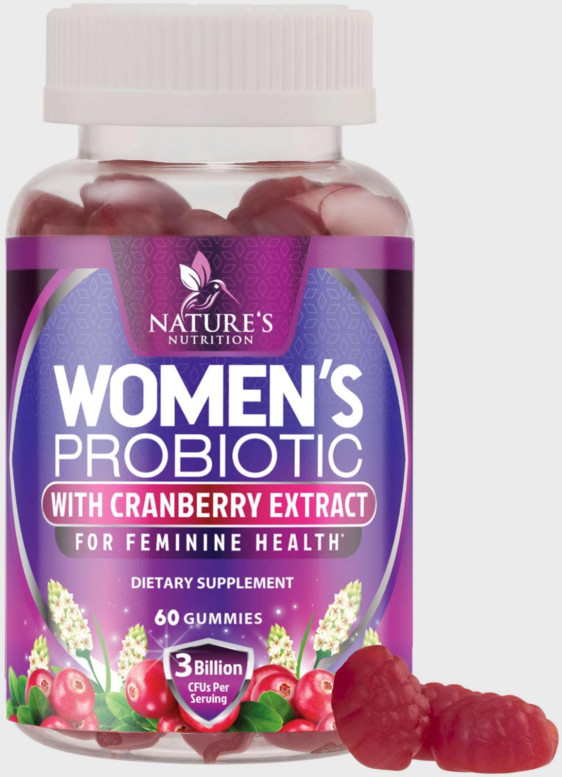 Probiotics for Women Gummies - 2 Billion CFU - 6 Premium Strains with Cranberry for PH Balance - Feminine Probiotics Digestive, Vaginal & Immune Support - Women's Probiotic Health Gummy - 60 Gummies 60 Count (Pack of 1)