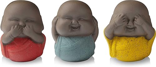 Houlu Tres monjes sabios, estatuas de cerámica de Buda bebé, Hear No Evil See No Evil See No Evil Speak No Evil Statues, juego de 3 figuras de Buda