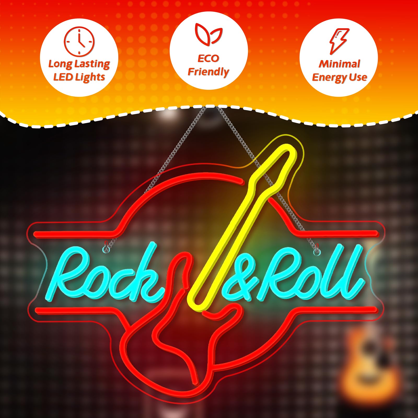 Chitarra Rock & Roll Neon Segni USB Alimentato Neon Lettere Luce per Wall Room Decor Luci Led per Camera da Letto Sala Concerti Bar Club Party Decorazione Matrimonio Regalo di Compleanno
