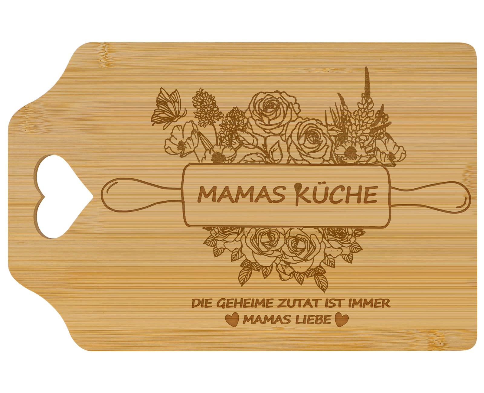 Zindoo Geschenke für Mama, Bambus Schneidebrett mit Gravur für Mama, Küchenbrett mit Blumenmotiv – Praktisches und Liebevolles Geschenk zu Muttertag, Geburtstag & Weihnachten