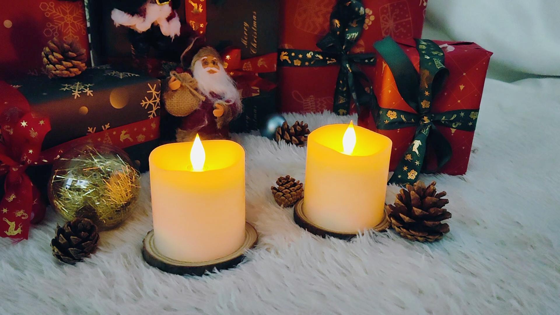 Image of 3x3 Flickering Flameless Candles Set of 1, 2AA Battery Life 600 Hours Battery Candles Flickering with Timer,3 inch Flameless Candles with Remote for Indoor /Outdoor, Ivory