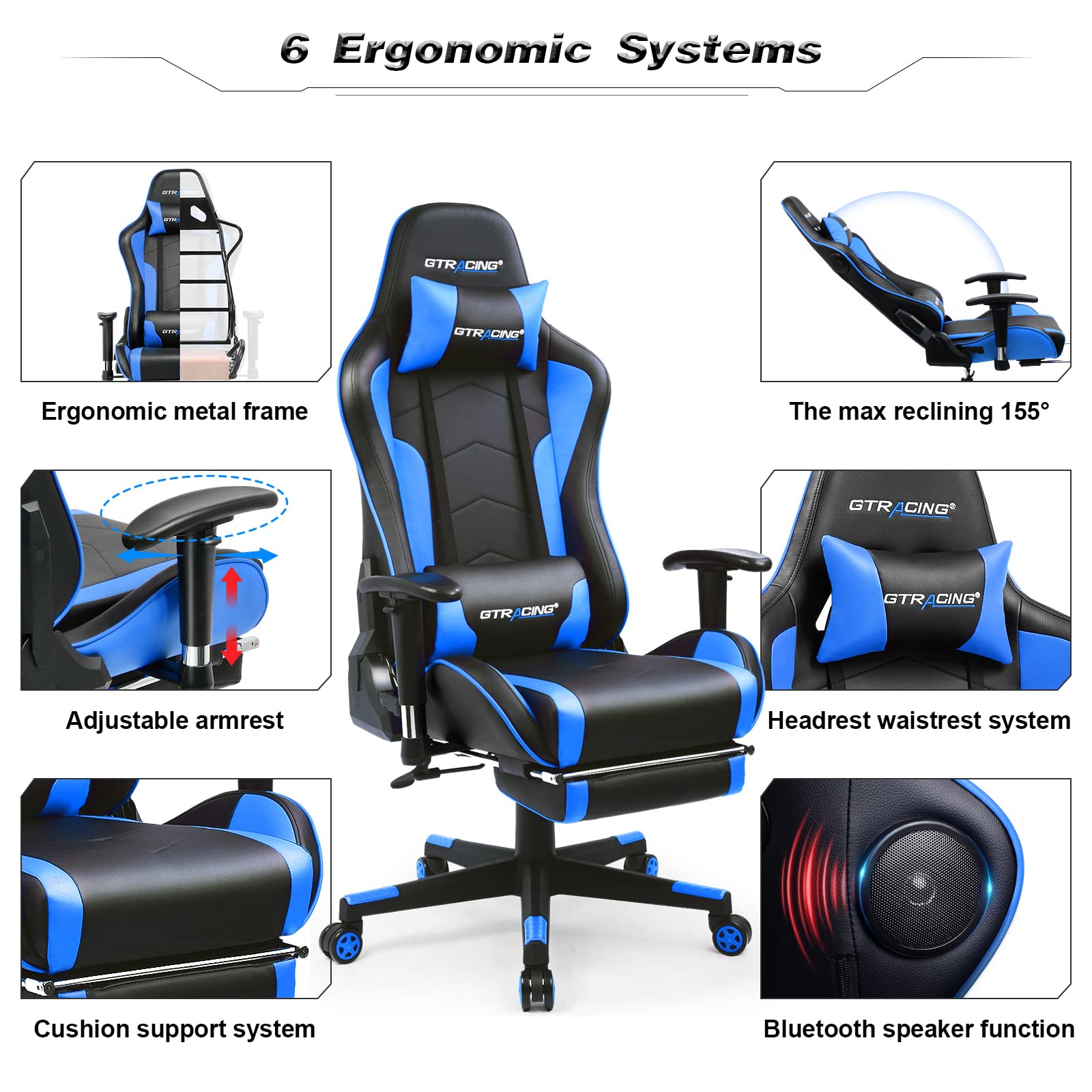 Gtracing Gaming Chair with Footrest and Bluetooth Speakers Music Video