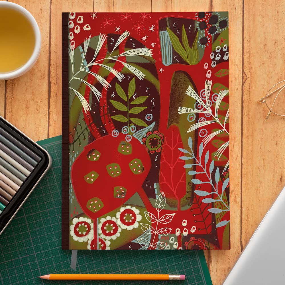 Cauliflower Journals A5 Journal Notebook: Red Floral Botanical Plant Patterned Hardback Cover Diary - Image 2