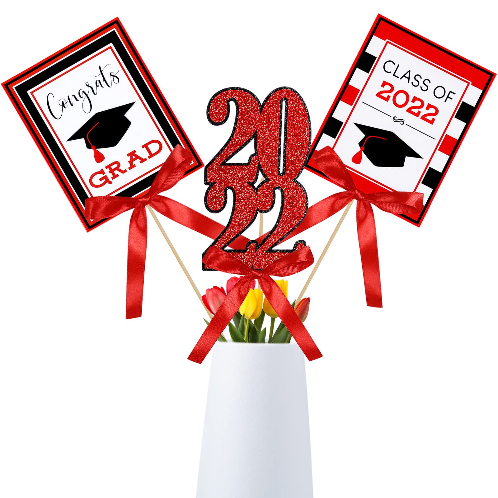 Buy 24 Pcs 2022 Graduation Centerpieces Sticks Red, Congrats Grad Class