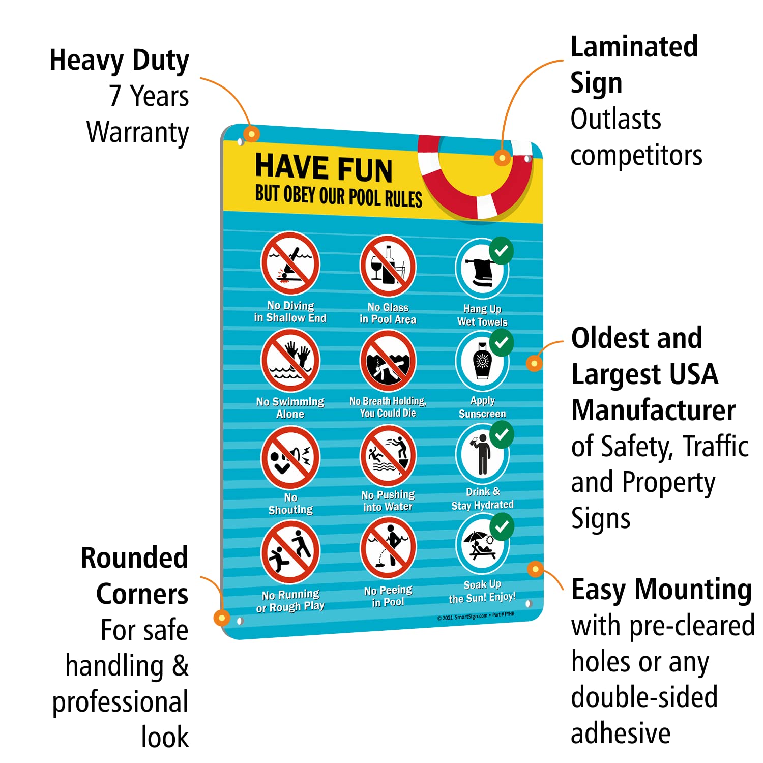 SmartSign Funny Pool Rules Sign - Wear Your Swimsuit Not Your PJ's Metal Sign 7x10 Inch