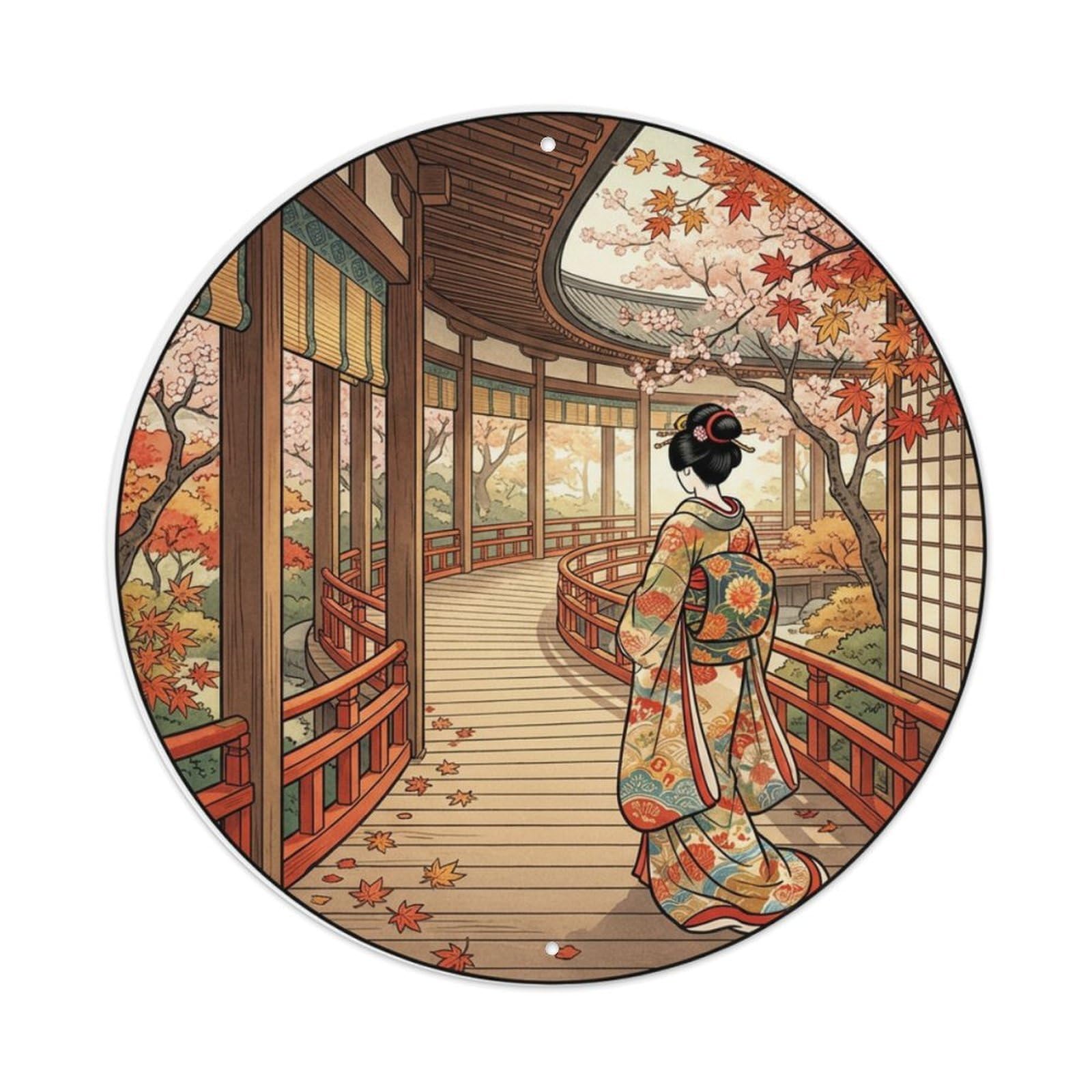 Fqnyr Style Metal Tin Sign Japanese Geisha Corridor Winding Pathway Serene
