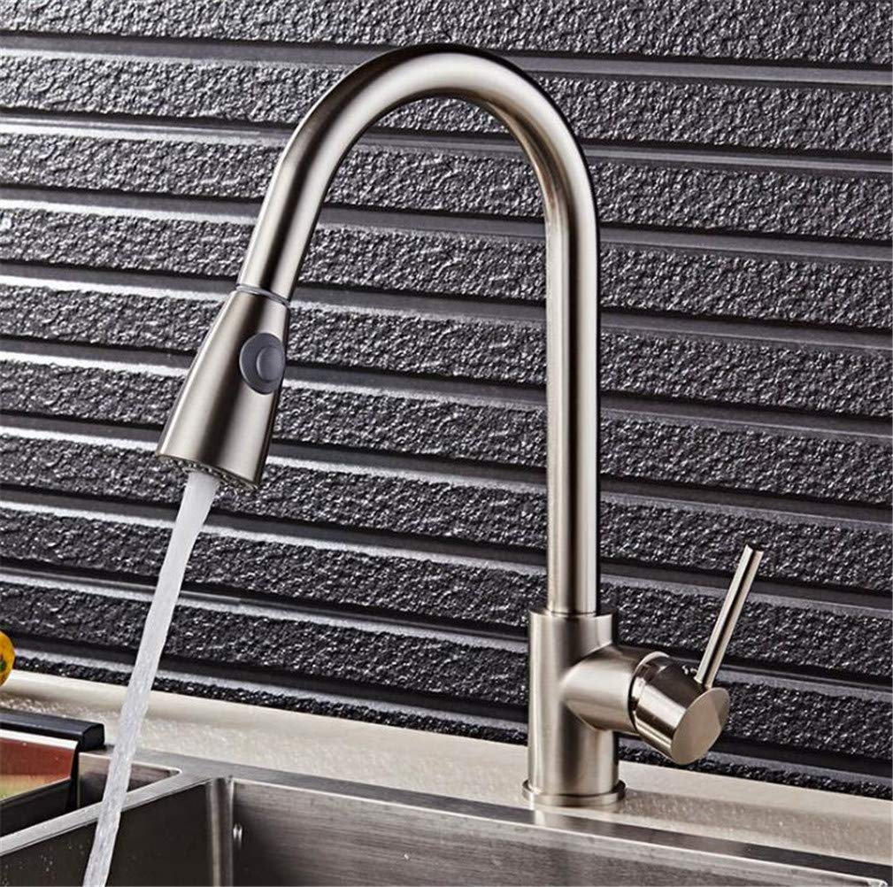 ZQFHSX Single Handle Pull-Down Sprayer Kitchen Faucet, 360° Swivel Mixer Tap for Modern Deck-Mounted Sinks