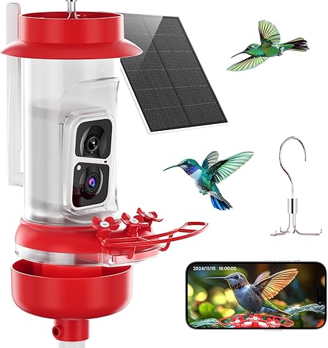 Miniatura 17 de Soliom Hummingbird Feeder with Camera, Smart Bird Feeder Camera with 2K Live View AI Identify Species, Leak Proof & Ant Moat & Bee Proof, Outdoor Red