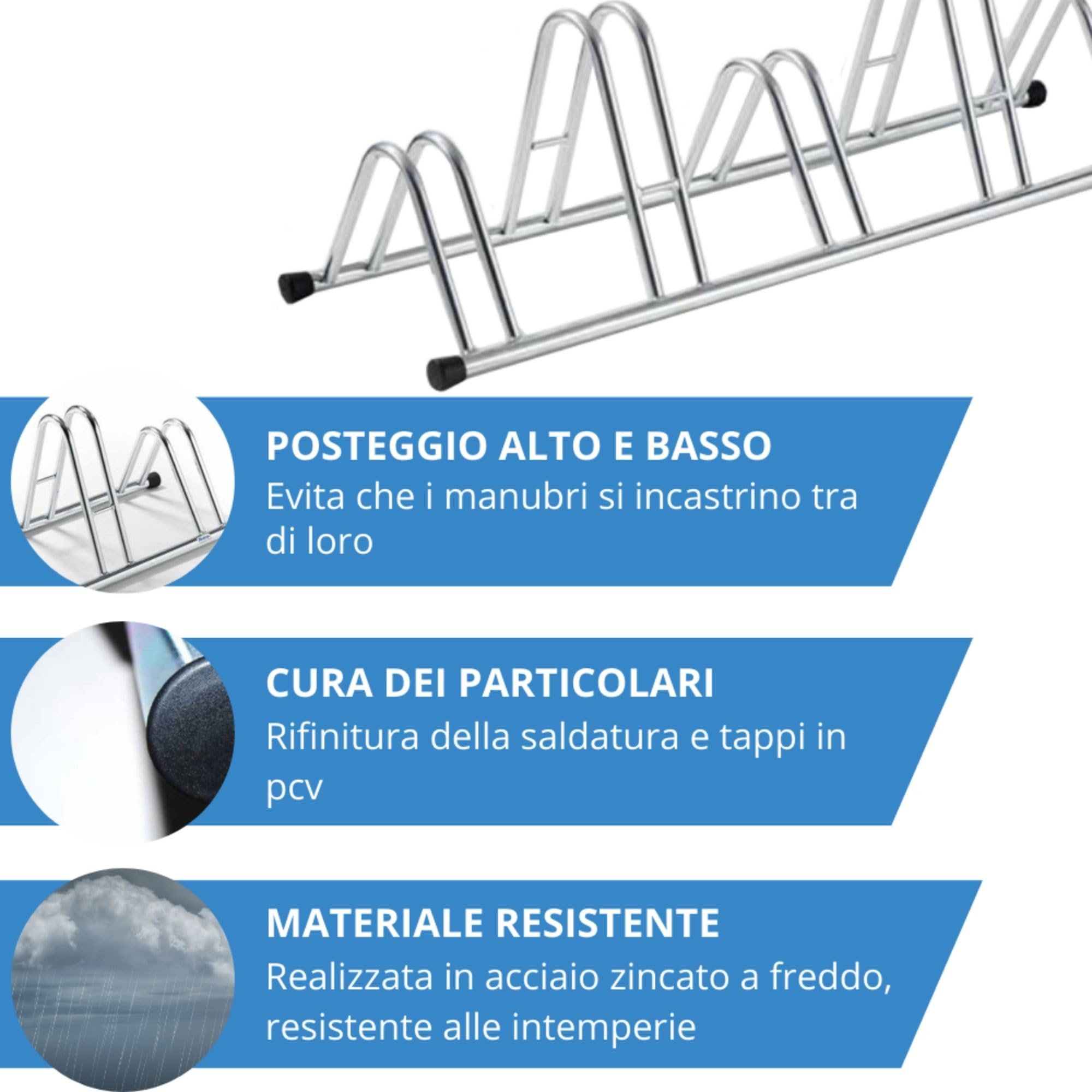 Andrys Rastrelliera Biciclette - Porta Bici da Terra per Interni ed Esterni - Posteggio Alto e Basso per Ruote da 6cm - Acciaio Zincato a Freddo (Argento)