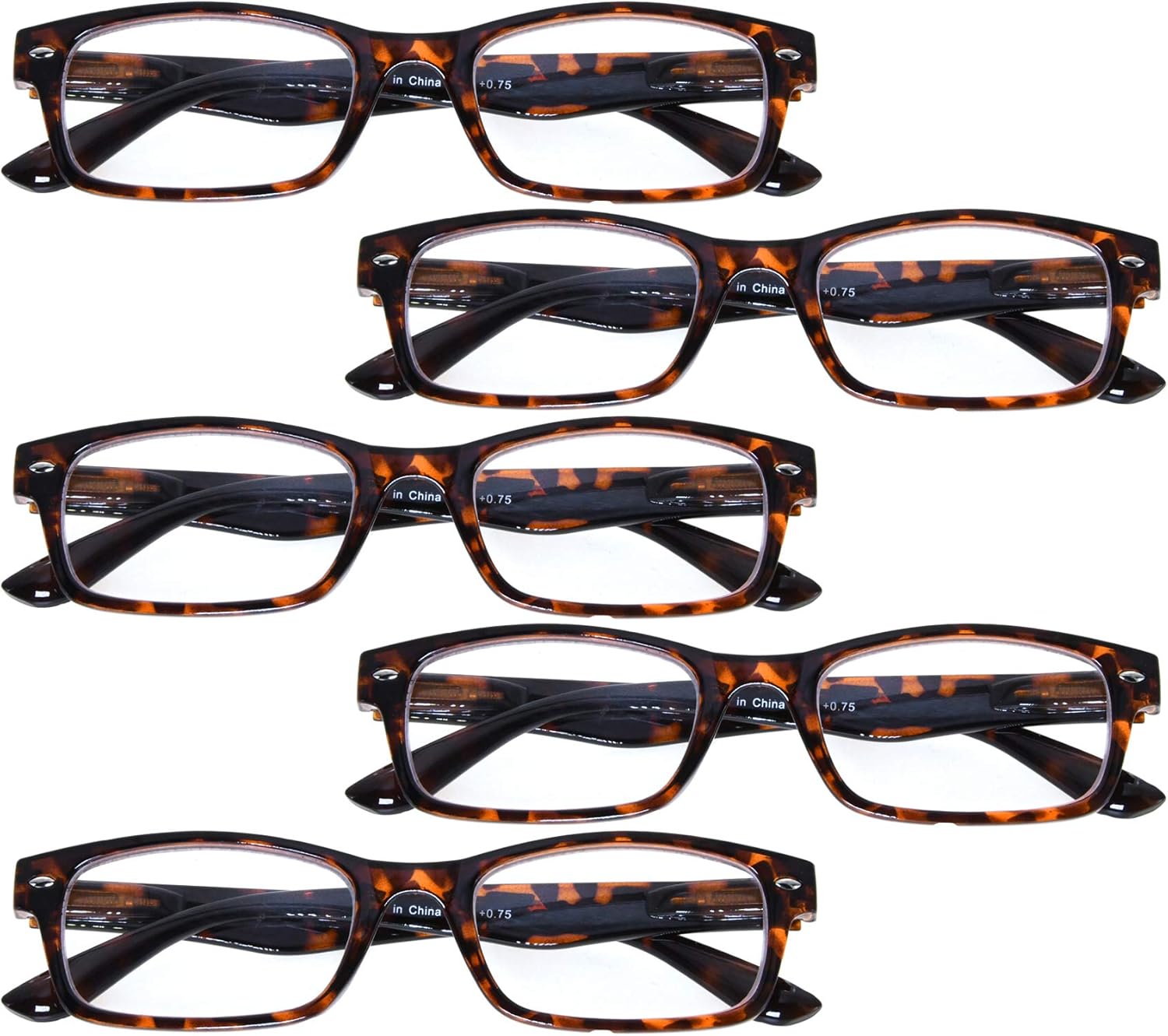 BFOCO 5 pares de anteojos de lectura clásicos con bisagras de resorte para hombres, mujeres y lectores