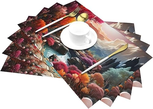 Miniatura 6 de 6 PCS PVC Placemats Set Place Mats A Garden Full of Fun Non-Slip Weave Place Mats 12" x 18" Farmhouse Table Mat Set for Family Dinners Wedding