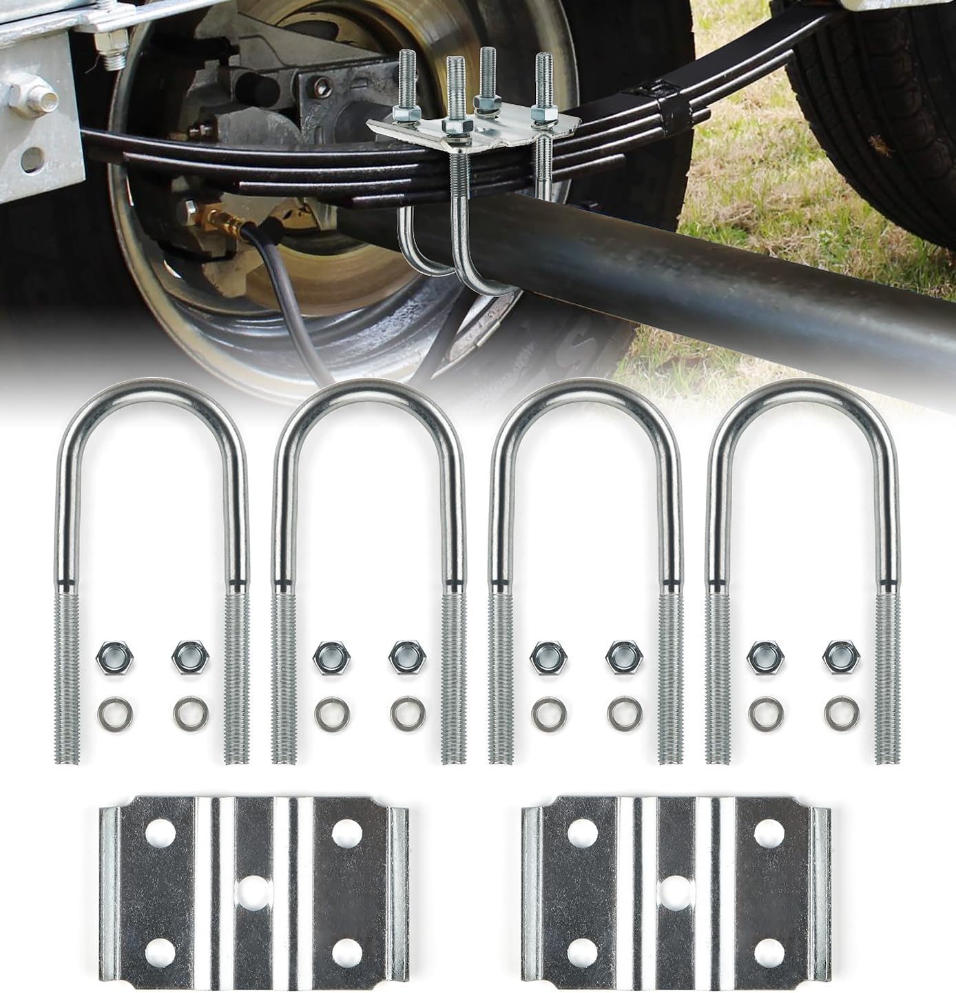 Heavy Duty Trailer U Bolt Kit for 5,200-7,000 lb Trailer Axle | 3" Round Axles | 7" Long U Bolt