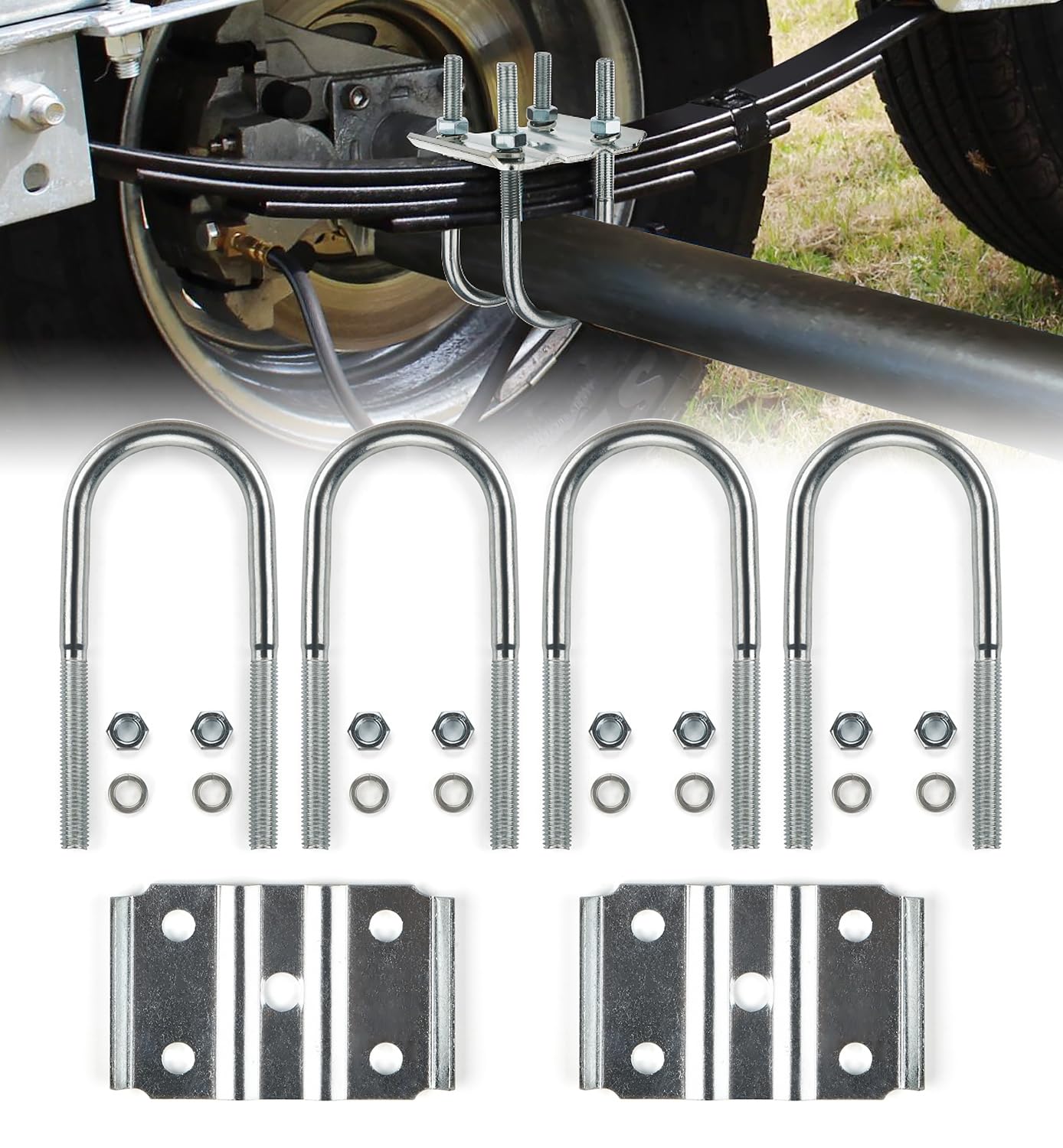 Heavy Duty Trailer U Bolt Kit for 5,200-7,000 lb Trailer Axle | 3" Round Axles | 7" Long U Bolt