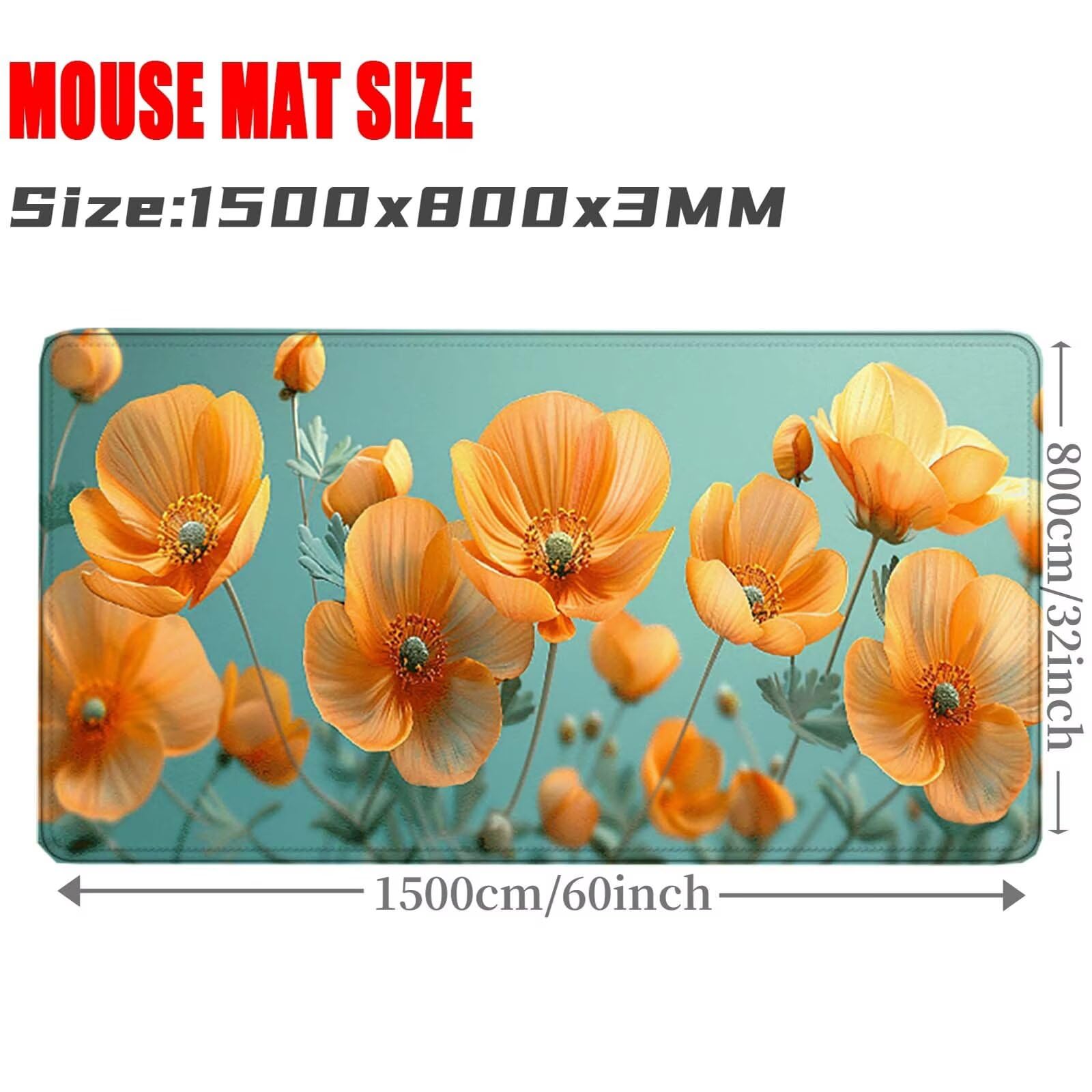 Amarillo Alfombrilla Ratón Flor Alfombrilla Gaming XXL 1500 x 800mm, Impermeable Mouse Pad con Bordes Cosidos Tapete Escritorio con Base de Goma Antideslizante para Gaming, Oficina -zzg2505L3NZE