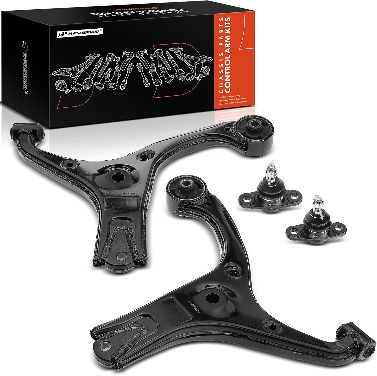 A-Premium Set of 4, Front Lower Control Arm, Lower Ball Joint, Compatible with Hyundai Accent 2006-2011, Kia Rio 2006-2011, Rio5 2006-2011