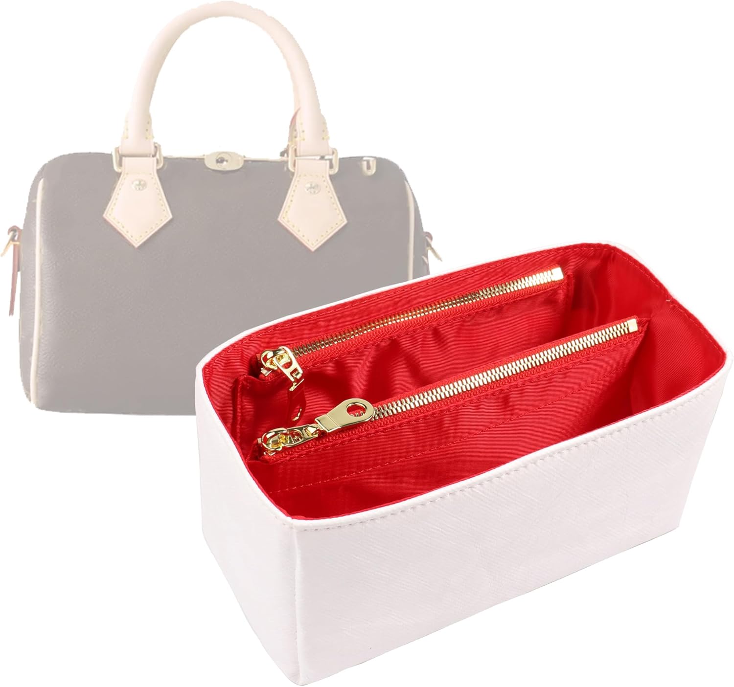 Purse Organizer Insert for handbag,Dupont paper Ultra-Light weight Bag Organizer Insert for LV Speedy 20 Waterproof (Small-white red)