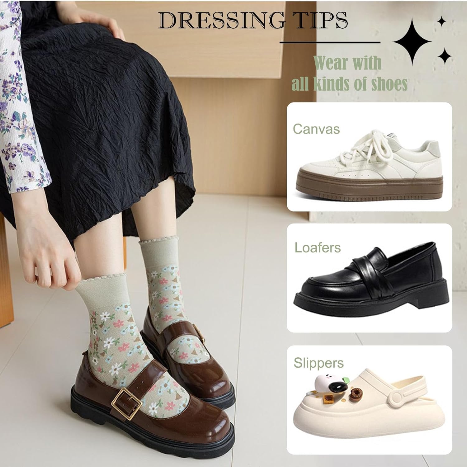 DXYAKY 5 Pairs Womens Vintage Floral Cotton Socks Novelty Patterned Dress Socks Ladies Embroidered Casual Crew Ankle Socks - Image 5