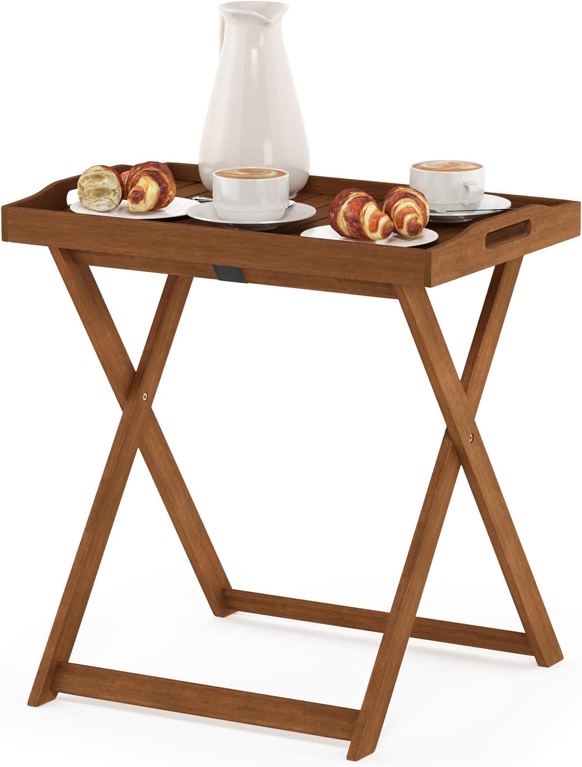 Outdoor Hardwood Tray, Coffee, Side Table, Wood, Natural, 40.1 x 62.2 x 67.6 cm