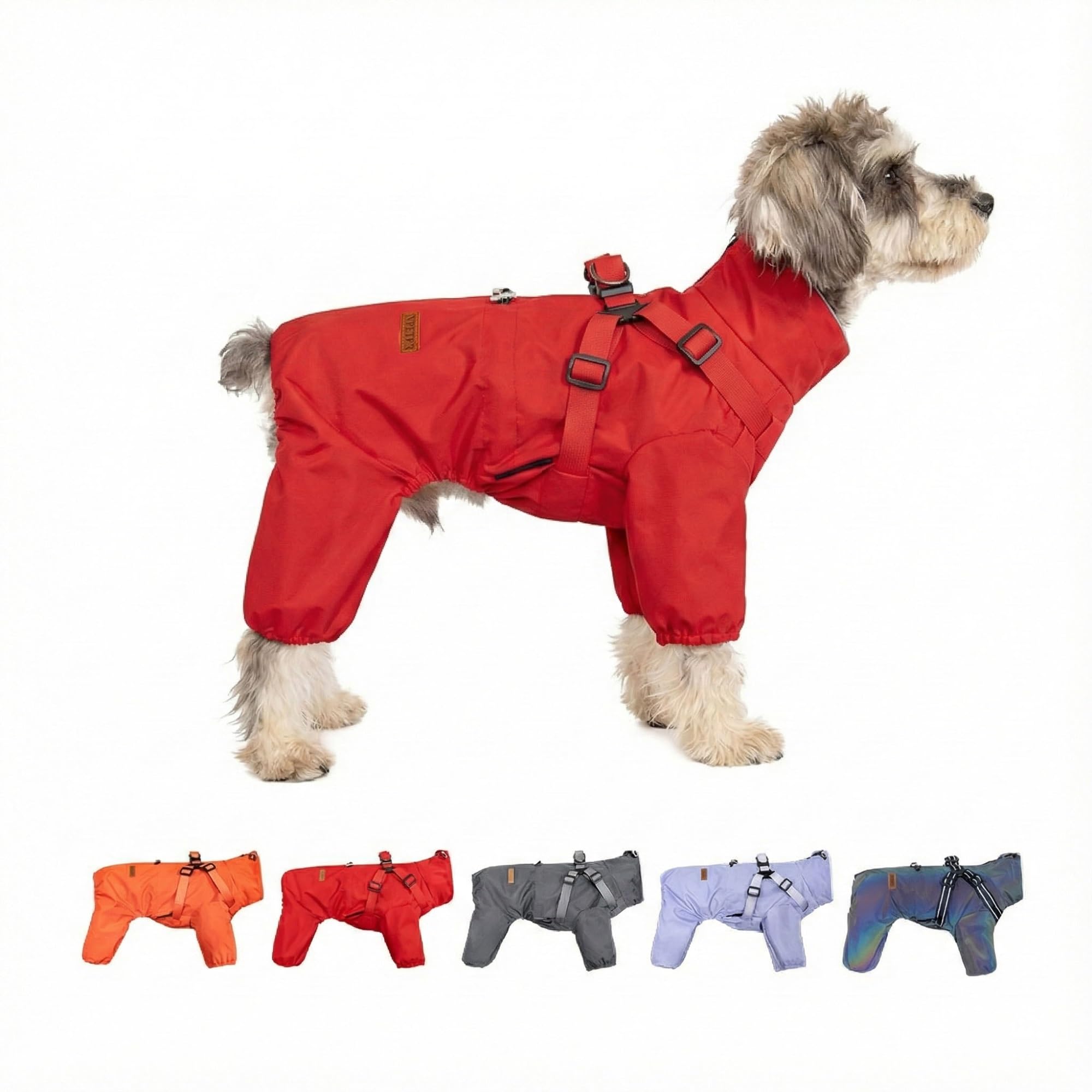 [V.PET.B.R]Waterproof Dog Raincoat with Integrated Harness – 4-Leg Full Body Rain Suit, Windproof Dog Jacket with Adjustable Straps & High Collar, Wet & Muddy Walks(Red,S)