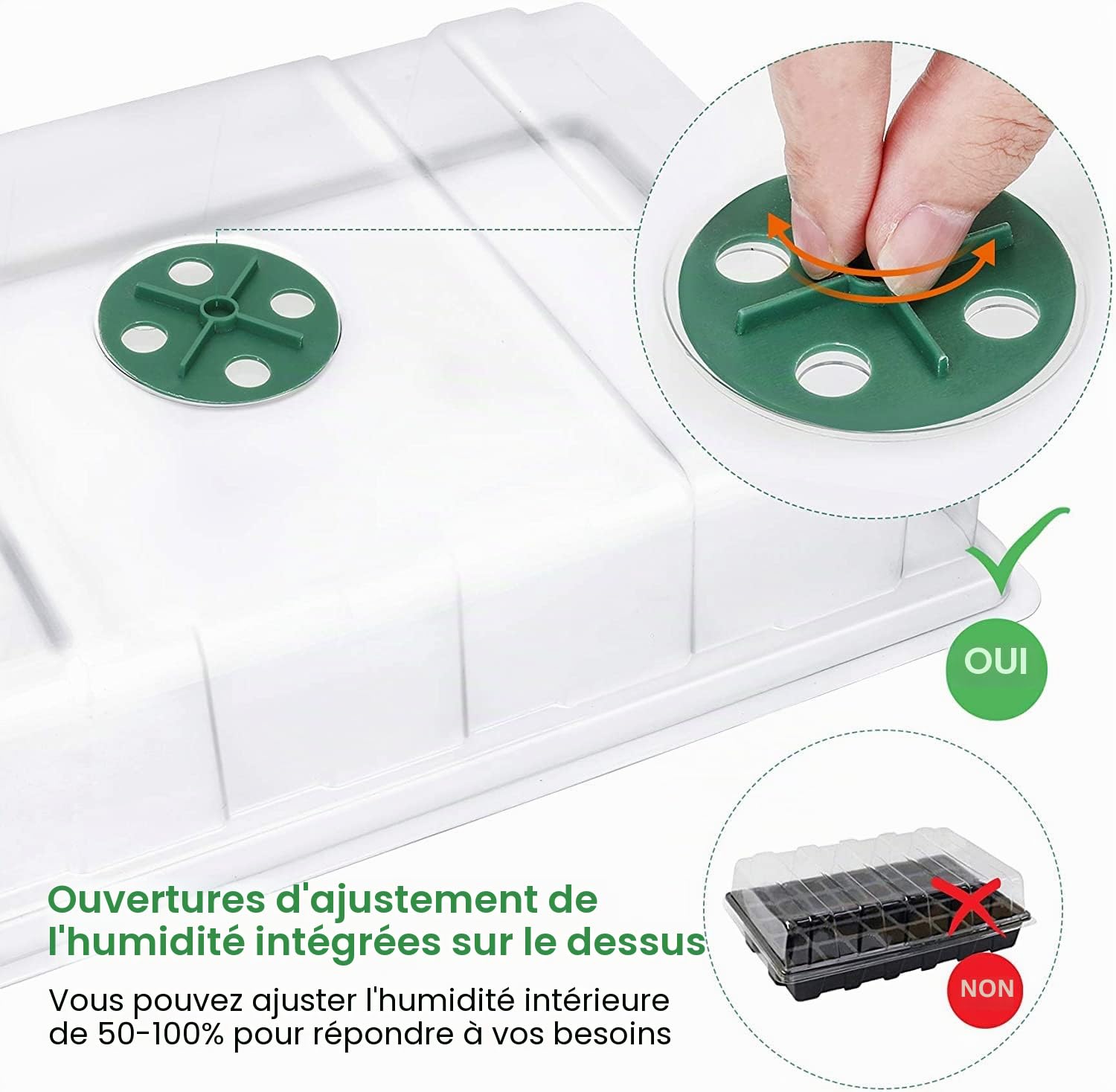 MIXC Mini Serre pour Semis,Lot de 5 Bac à Semis,200 Cellules Plateaux Semis Intérieure avec Dôme Ventilé et Base pour Démarrage des Graines, Vert