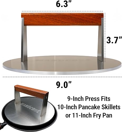 Miniatura 7 de Manucode Smash - Prensa de hamburguesas, trituradora de hamburguesas de 3.8 libras, prensa de tocino de 9 pulgadas para cocinar por lotes, acero