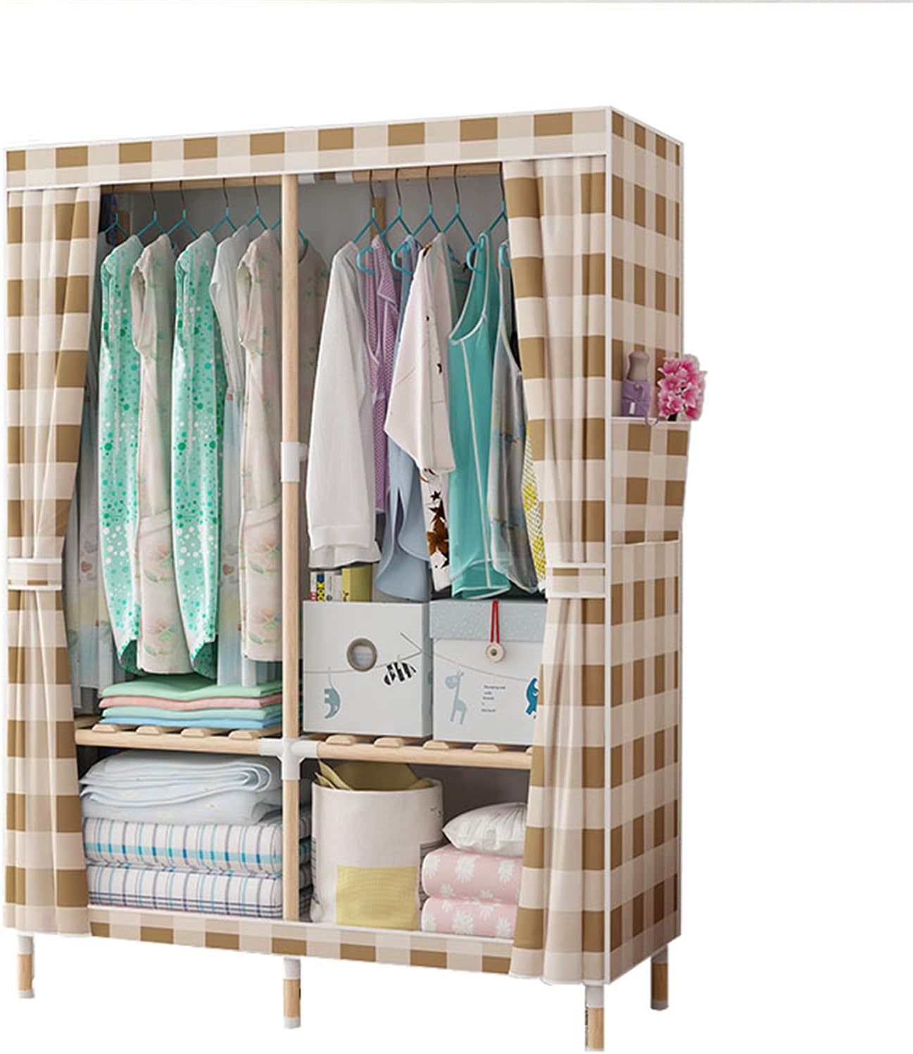 Bedroom Closet, Portable Fabric Wardrobe Assembly Clothing Cabinet with Hanging Rail Solid Wood Frame Bedroom Furniture 160 * 100 * 45CM(Size:160 * 100 * 45CM,Color:H) (I 160 * 100 * 45CM)