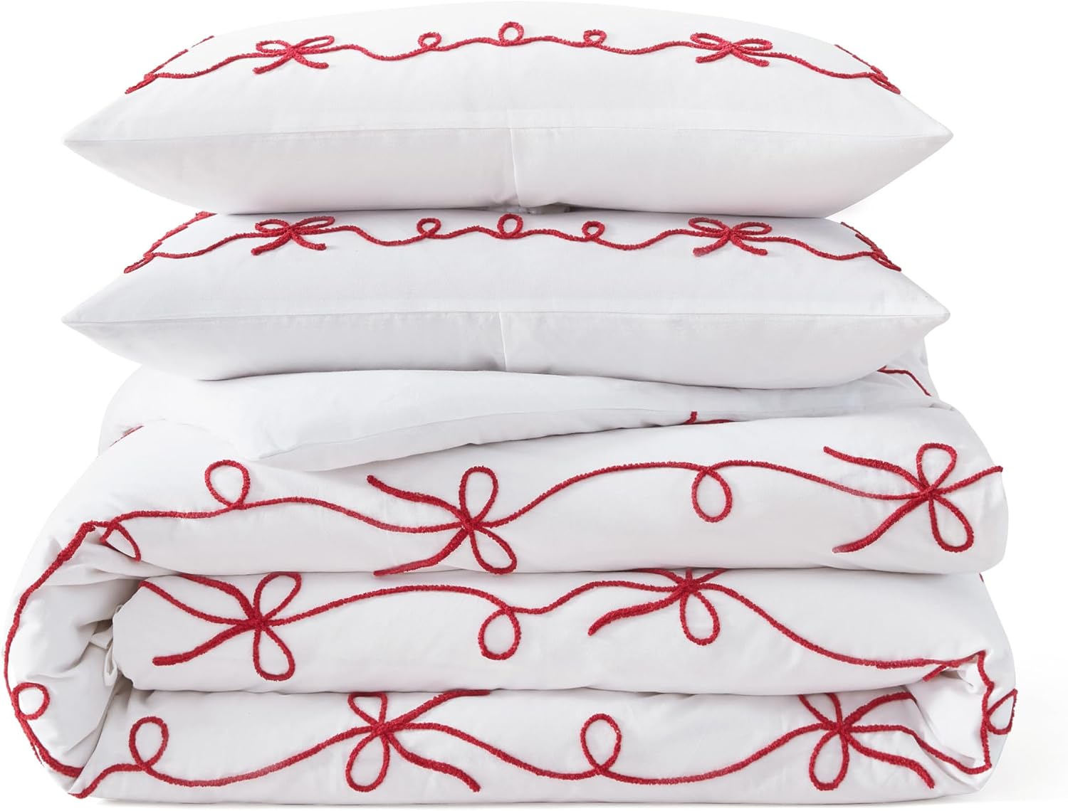 Peri Home Red Bows Bedding 100% Cotton 3-Piece Comforter Set, King King Chili Red Sasha Bows