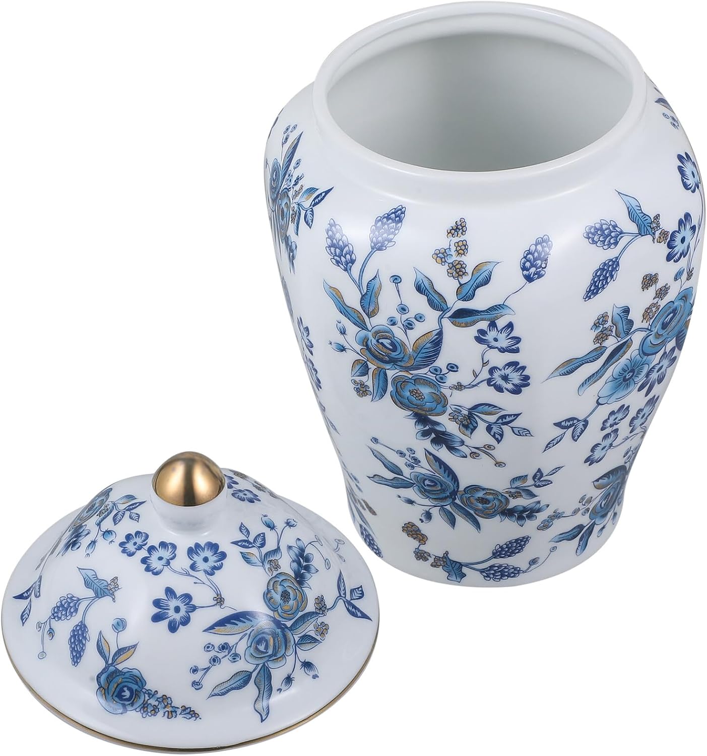 TEHAUX Airtight Blue and White Porcelain Tea Jar Ceramic Storage Canister for Loose Tea Coffee Nuts Kitchen Decorative Oriental Style