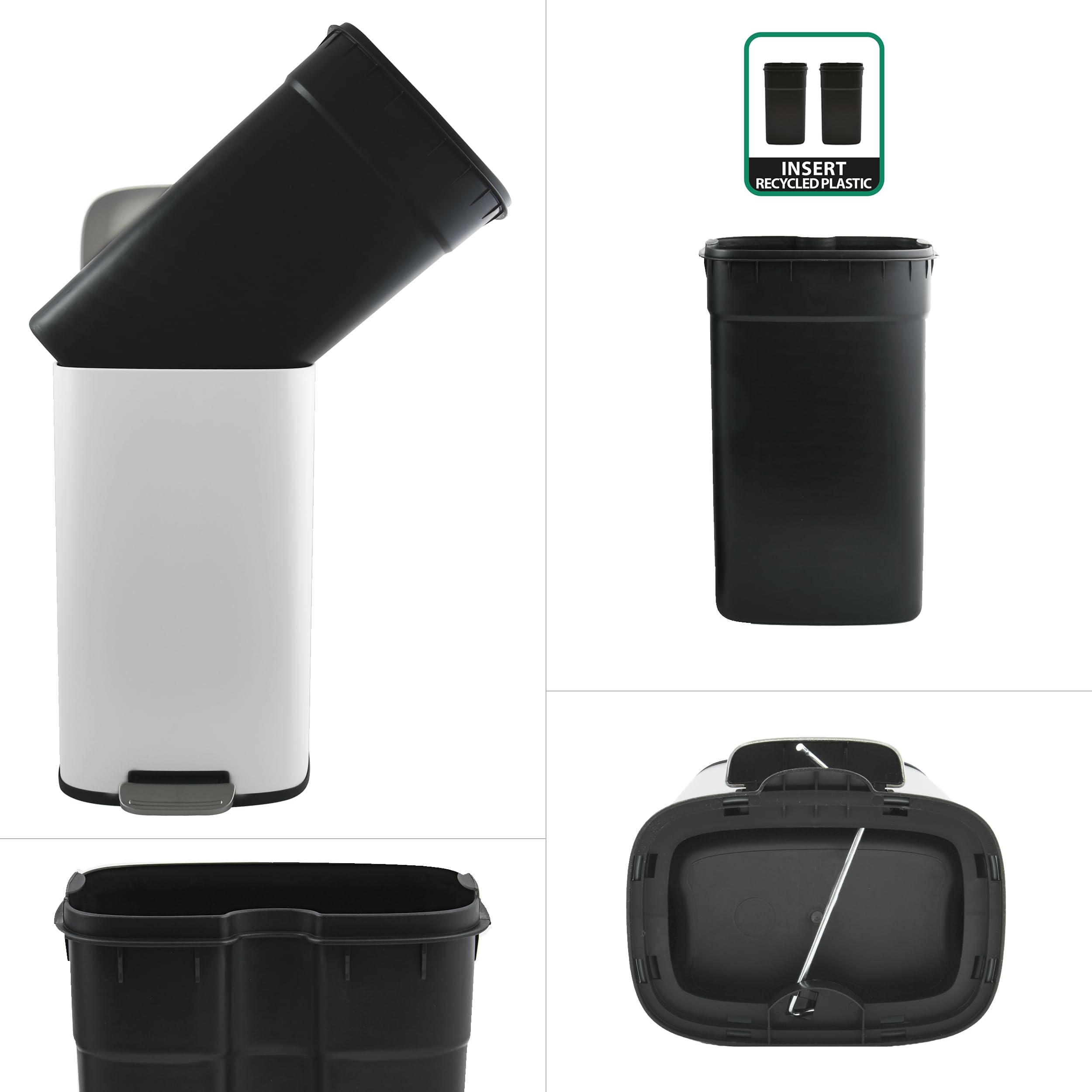 Spirella - Cubo de Basura con Pedal de Acero Modelo Modelo Akira - Diseño Moderno Rectangular con Acabado Antihuellas - Cierre Lento y Silencioso - Blanco Mate - 50L