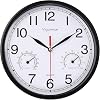 Wall Clock, Sweep Silent Movement Accurate Clocks with Temperature & Humidity, Decorative for KitchenLiving RoomBedroomOfficeSchoolClassroom Black, 8 inch