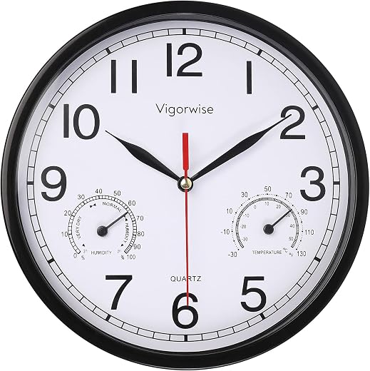 Wall Clock, Sweep Silent Movement Accurate Clocks with Temperature & Humidity, Decorative for