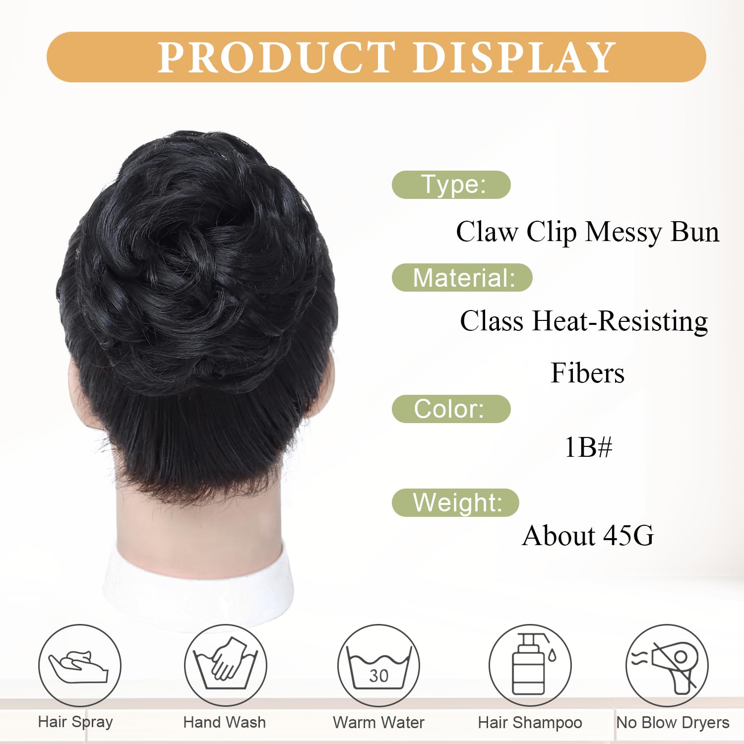 Messy Bun Hair Piece, Claw Clip Bun Hair Pieces for women, Curly Fake Buns Tousled Updo Hairs Extensions for Daily Wear and Special Occasions (1B#, 1 Count)
