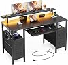 Rolanstar Gaming Table with Socket 120 x 47 cm Desk with Drawers LED & Monitor Stand Computer Desk with Keyboard Tray Gaming Desk for Home Office Office Living Room Black