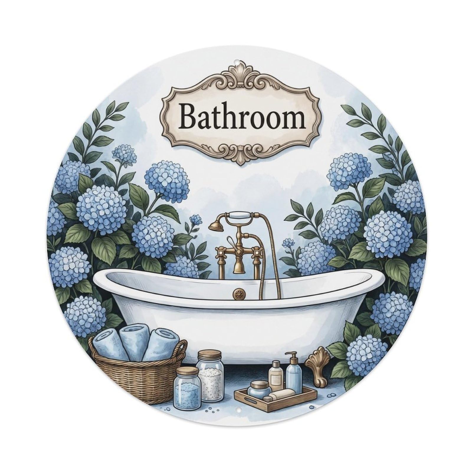 Tgrcjimh Style. Bathroom Hydrangea Floral Metal Tin Sign