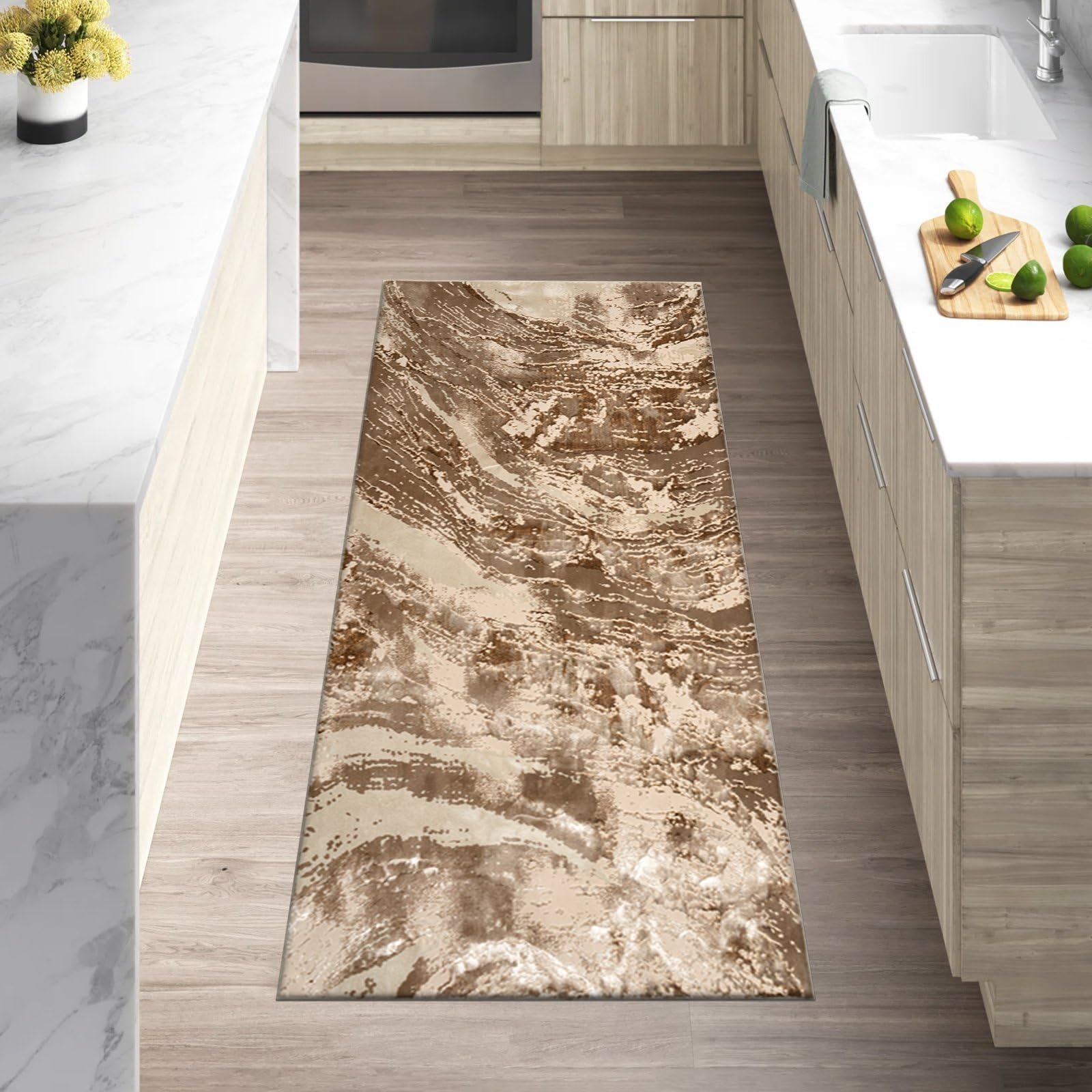renoazul® Soft Pile Runner Rugs For Hallway - Jeze Abstract Rug, 60 x 220 cm Mink Rug - Washable Door Runner Mat Indoor For Bedside and Corridor