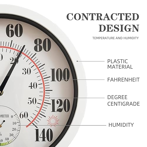 Miniatura 4 de Termómetro para interiores y exteriores, con números grandes, de 12 pulgadas, para pared, para colgar en el jardín, higrómetro, no necesita batería