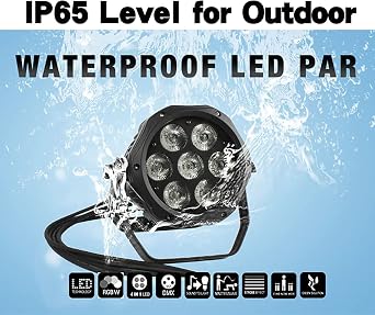 SHEHDS Par Light IP65 Waterproof Outdoor LED 7x18W RGBWA+UV Stage Wash/Strobe Light DMX512 Sound Activated Uplight Fanless Muted DJ [Energy Class G]