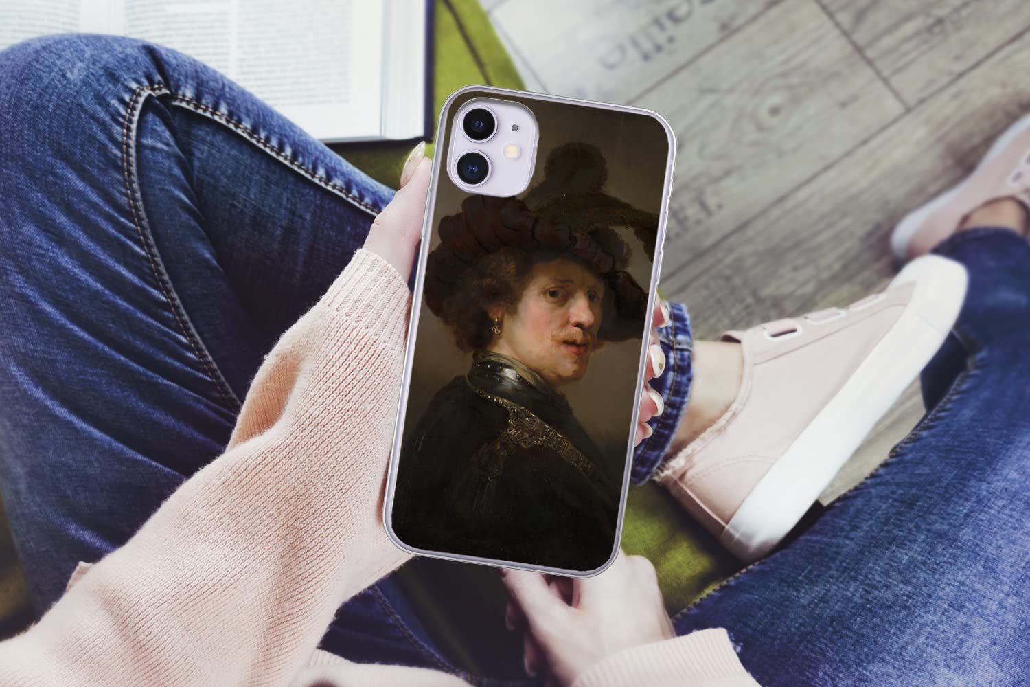 MuchoWow Funda para iPhone 11 - Tronía de un Hombre con Boina de Plumas - Rembrandt Van Rijn - Funda de Silicona/Funda Blanda para teléfono móvil