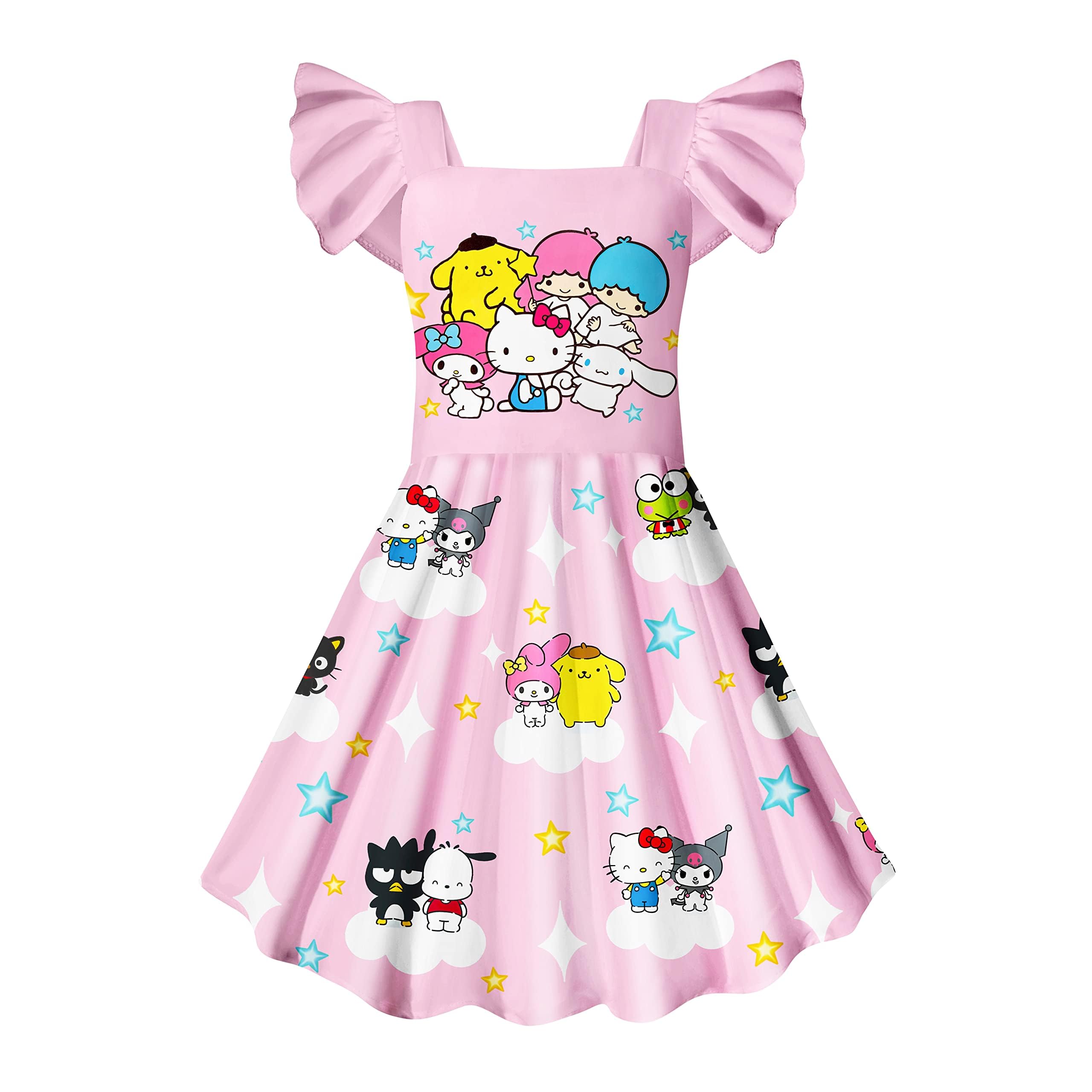 BostetionGirls Lovely Dress Little Princess Party Dresses with Flutter Sleeve for 6-14 Years Kids Daily Outfit