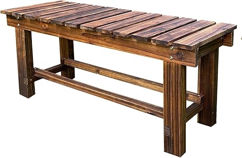 Miniatura 9 de Banco de Jardín al Aire Libre, Banco de Patio de Madera para 2 Personas, Banco Impermeable al Aire Libre Sin Respaldo, Bancos de Jardín